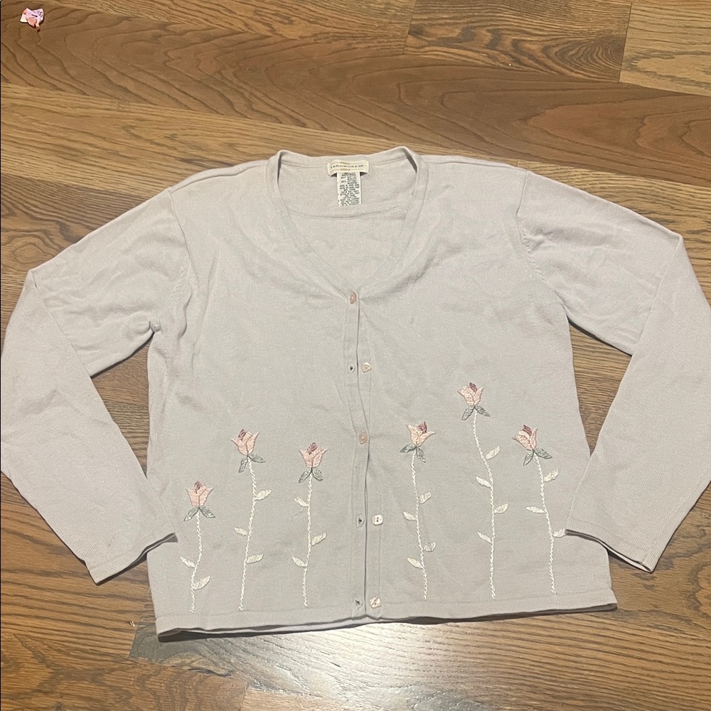 Embroidered Floral Women's Cardigan - Light Blue